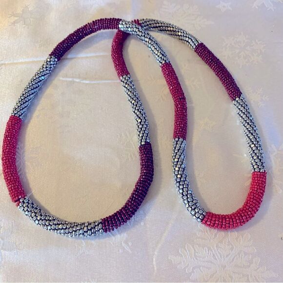 Stretchy Coiled African? Beaded Necklace 40” Extra Long Ethnic Colors Gorgeous - Picture 1 of 3